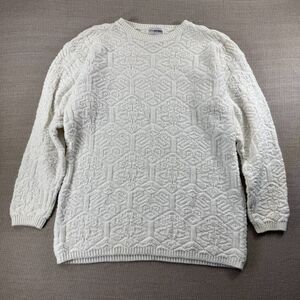 Vintage Yarn Works Pullover Sweater Medium White Cable Knit Cotton Ramie 90s